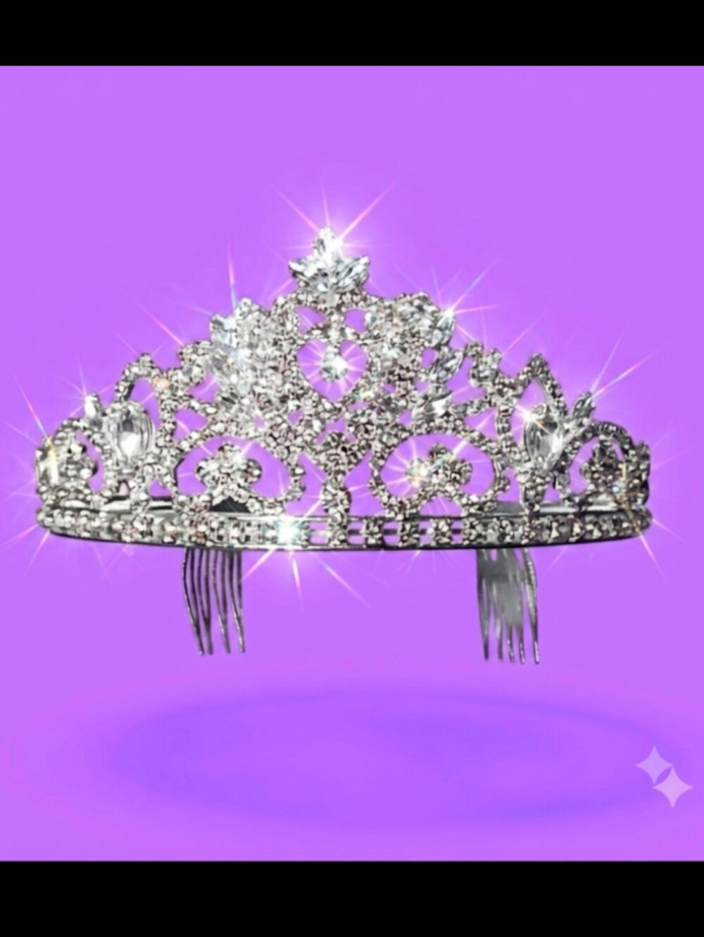 Silver Plated Rhinestone Tiara | Prong-Set Crystal Crown with Hair Combs